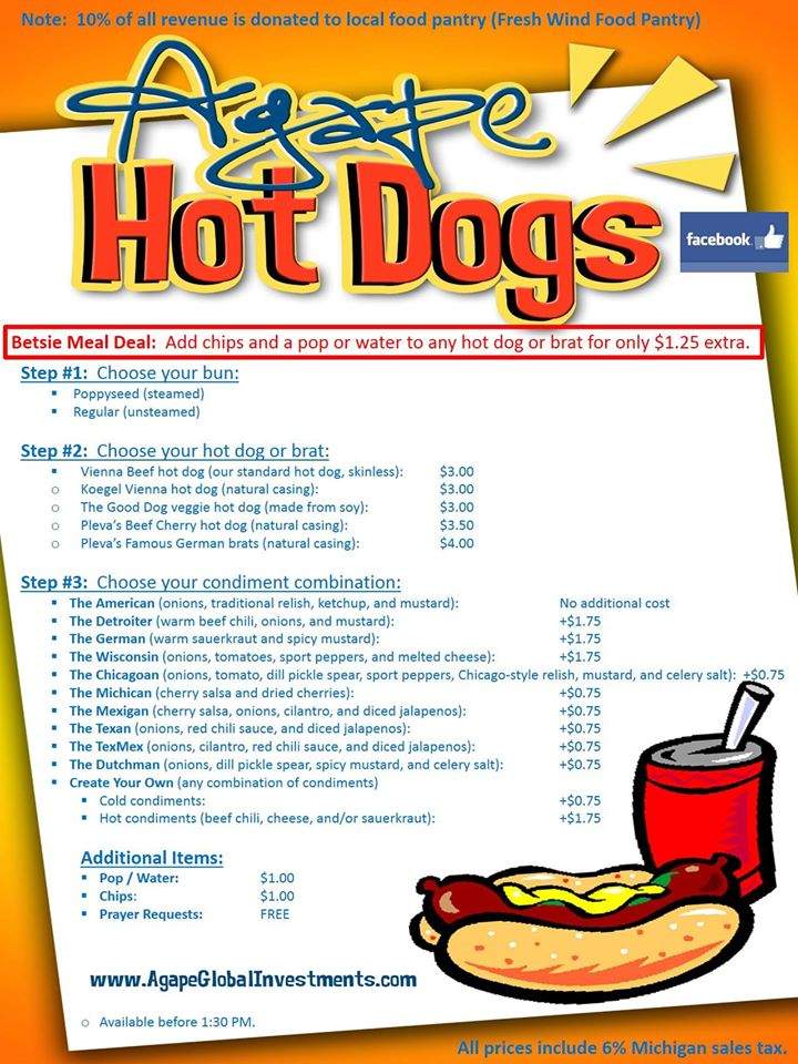 Agape Hot Dogs and Brats - Frankfort, MI menu_pic