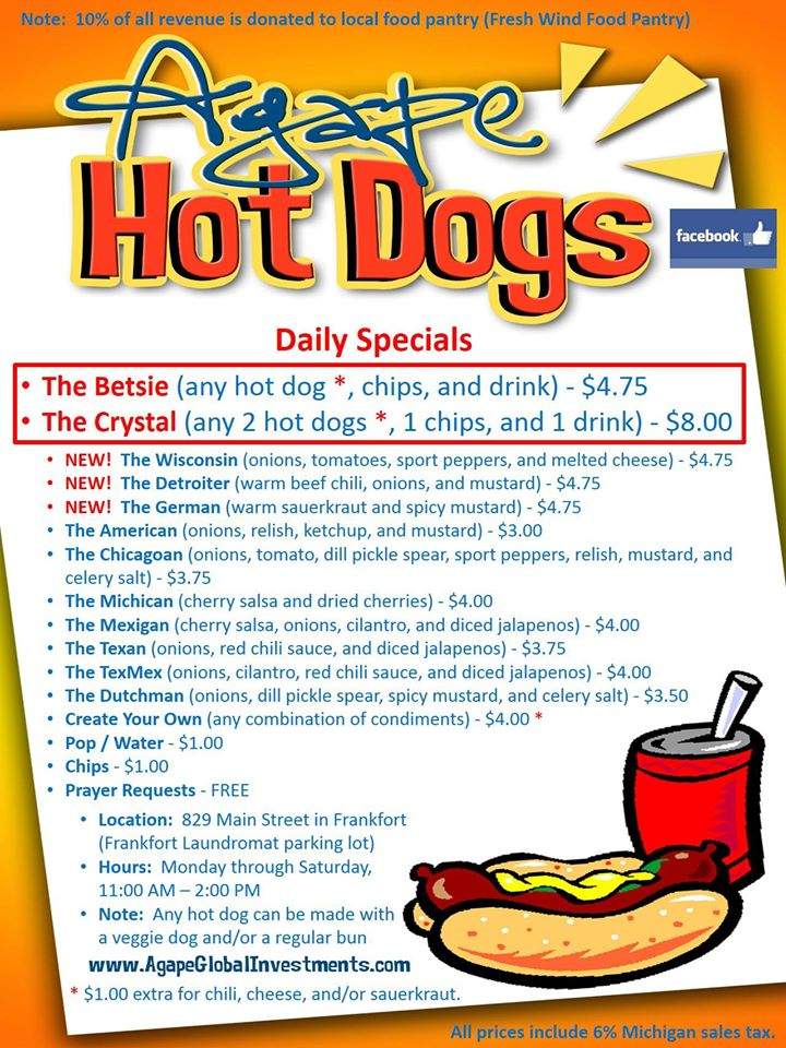Agape Hot Dogs and Brats - Frankfort, MI menu_pic