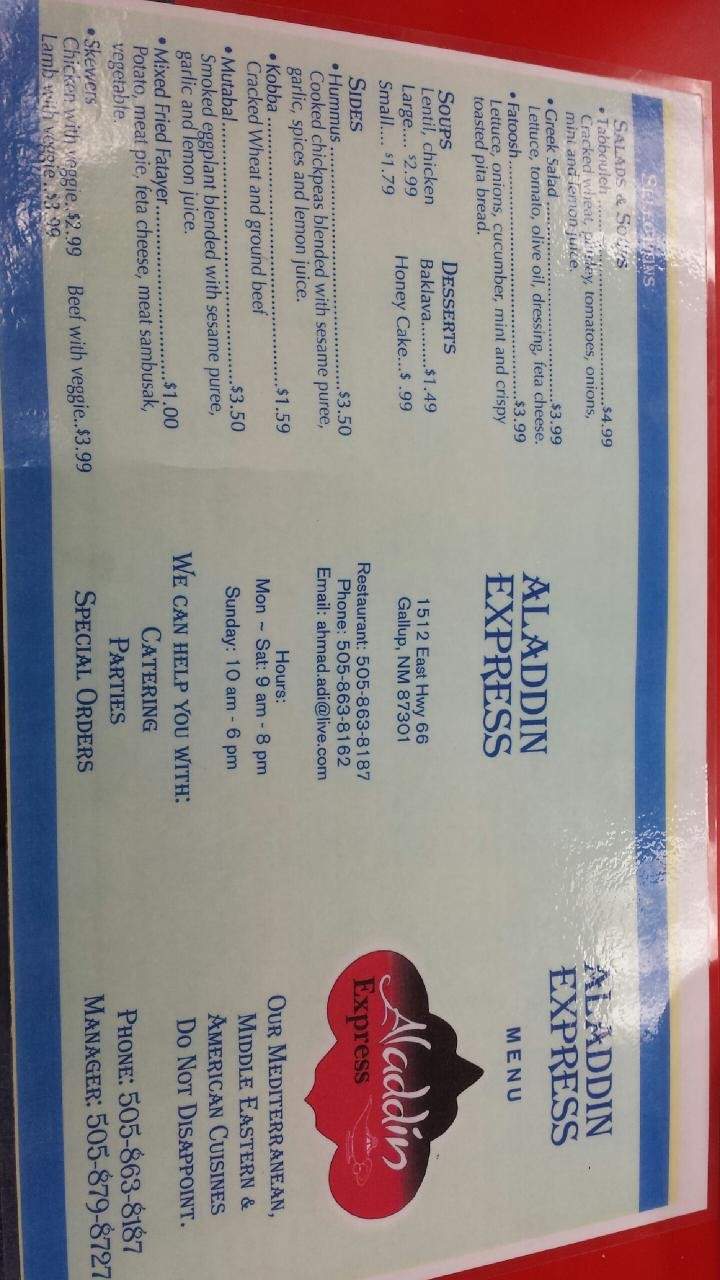 Aladdin Express - Gallup, NM menu_pic