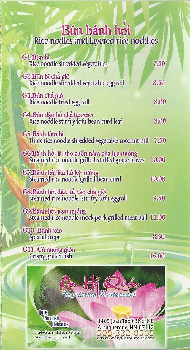 An Hy Quan Vegetarian Restaurant - Albuquerque, NM menu_pic