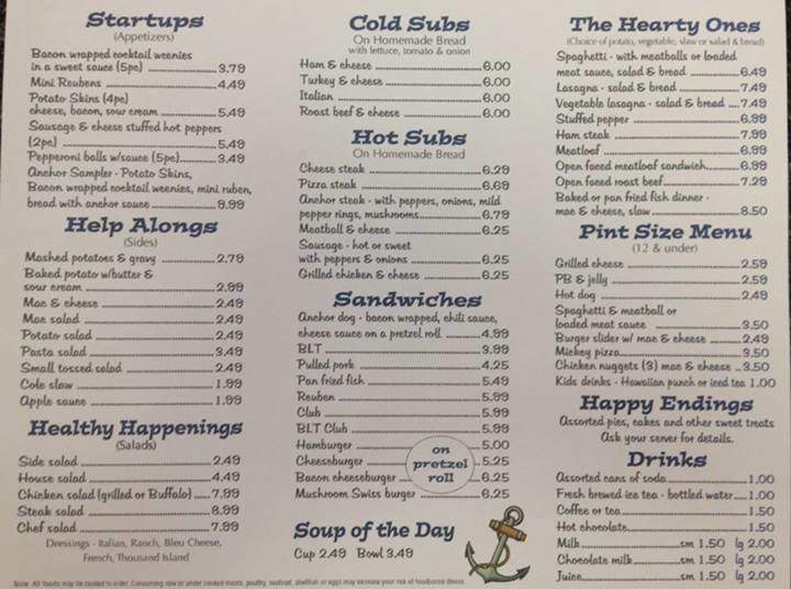 Anchor Cafe - Bellwood, PA menu_pic
