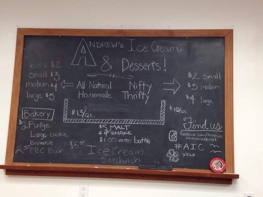 Andrew's Ice Cream & Dessert - Orange, CA menu_pic