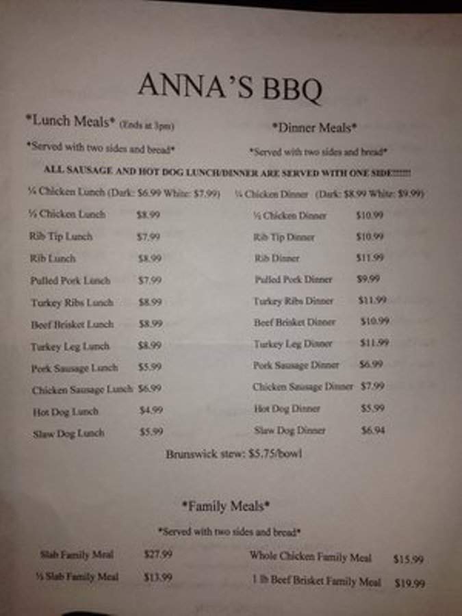Anna's Bar B Que - Atlanta, GA menu_pic