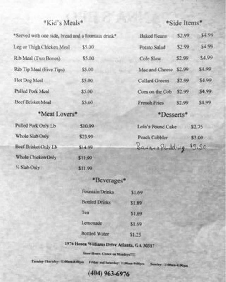 Anna's Bar B Que - Atlanta, GA menu_pic