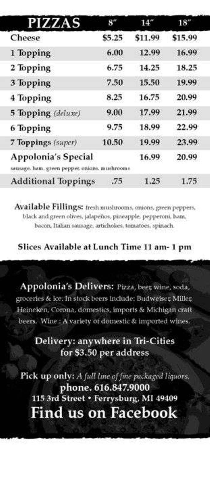 Appolonias Pizza - Grand Haven, MI menu_pic