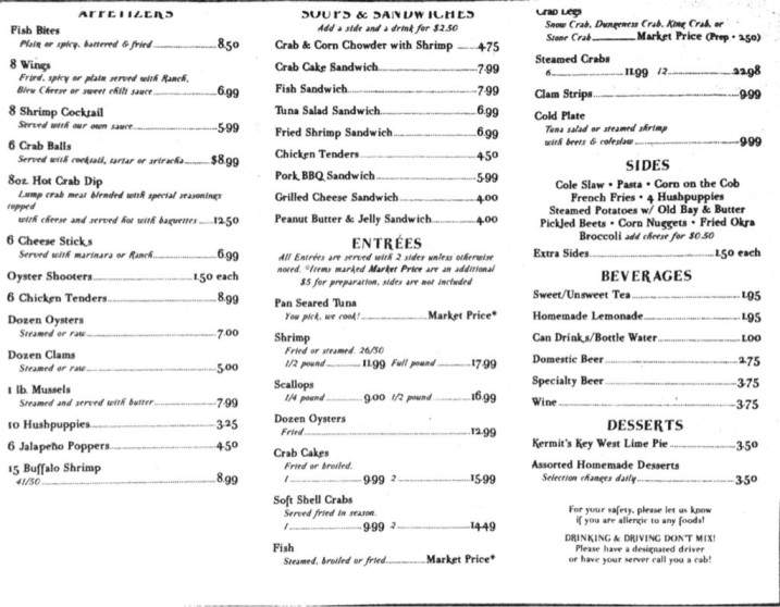 Armstrong Seafood - Nags Head, NC menu_pic