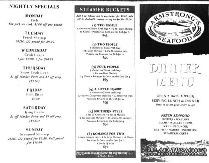 Armstrong Seafood - Nags Head, NC menu_pic