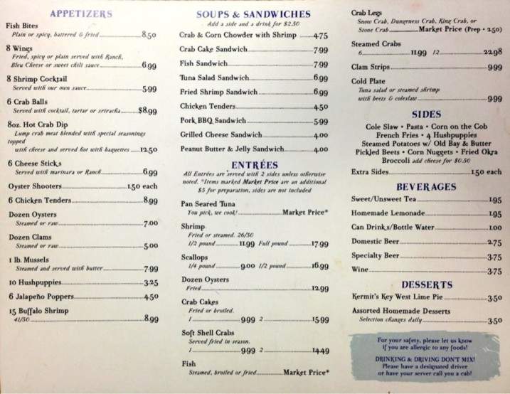 Armstrong Seafood - Nags Head, NC menu_pic