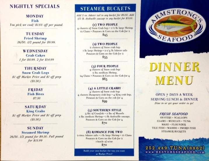 Armstrong Seafood - Nags Head, NC menu_pic