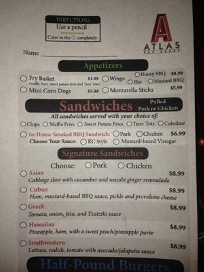 Atlas Tap House - Myrtle Beach, SC menu_pic
