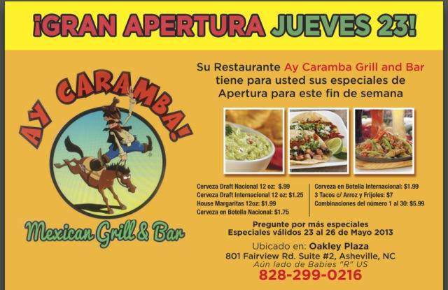 Ay Caramba Mexican bar and grill - Asheville, NC menu_pic