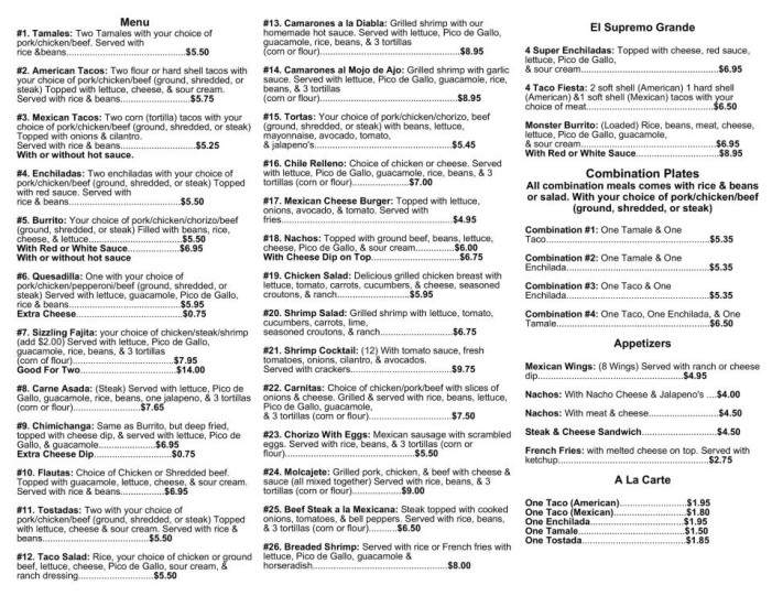 Ayda's Mexican Cuisine - Rensselaer, IN menu_pic