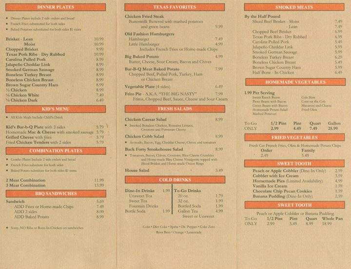 Back Forty Smokehouse - North Richland Hills, TX menu_pic