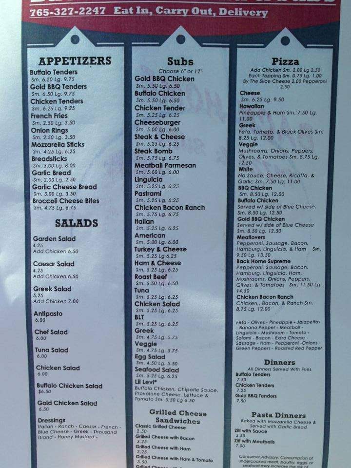 Back Home Pizza & Subs - Peru, IN menu_pic