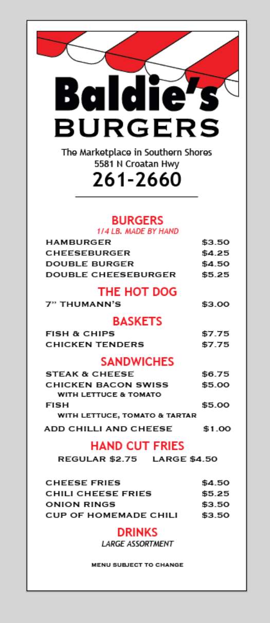 Baldie's Burgers & Ice cream - Kill Devil Hills, NC menu_pic