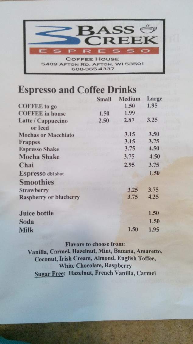 Bass Creek Cafe/Espresso - Beloit, WI menu_pic