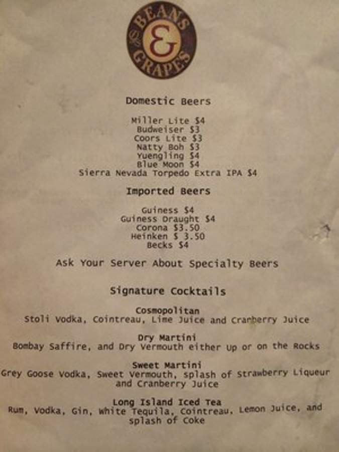 Beans and Grapes - Baltimore, MD menu_pic