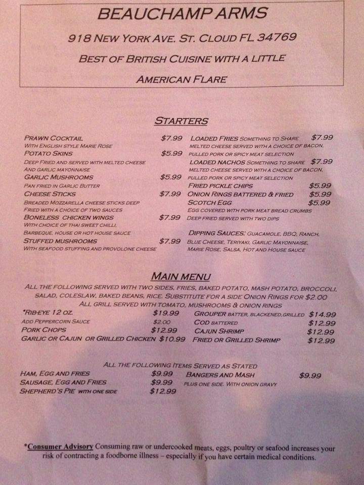 Beau's Bar - St Cloud, FL menu_pic