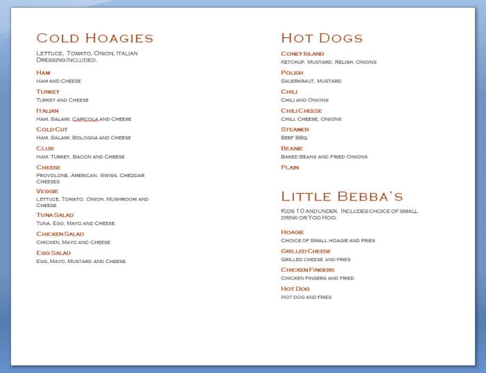 Bebba's Steak & Hoagies - Warrenville, SC menu_pic