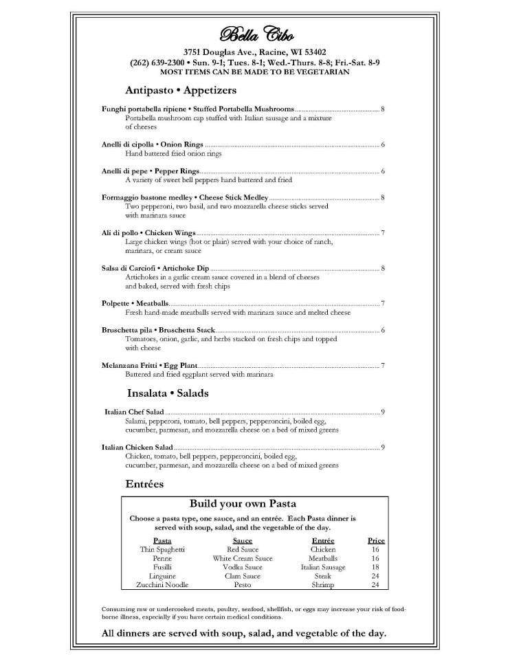 Bella Cibo - Racine, WI menu_pic