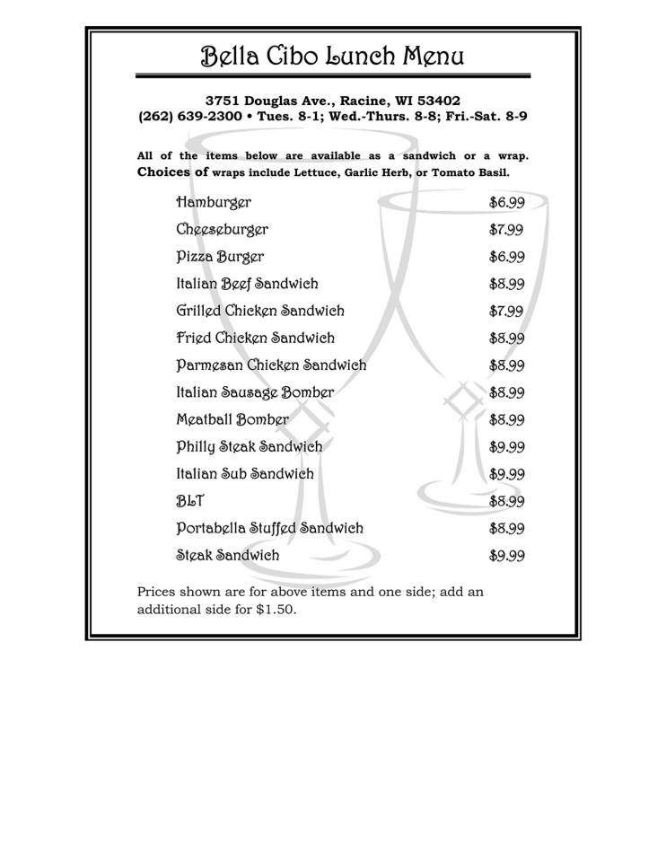 Bella Cibo - Racine, WI menu_pic