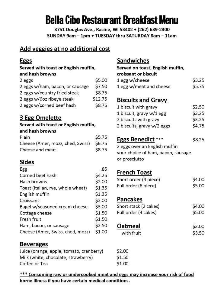 Bella Cibo - Racine, WI menu_pic