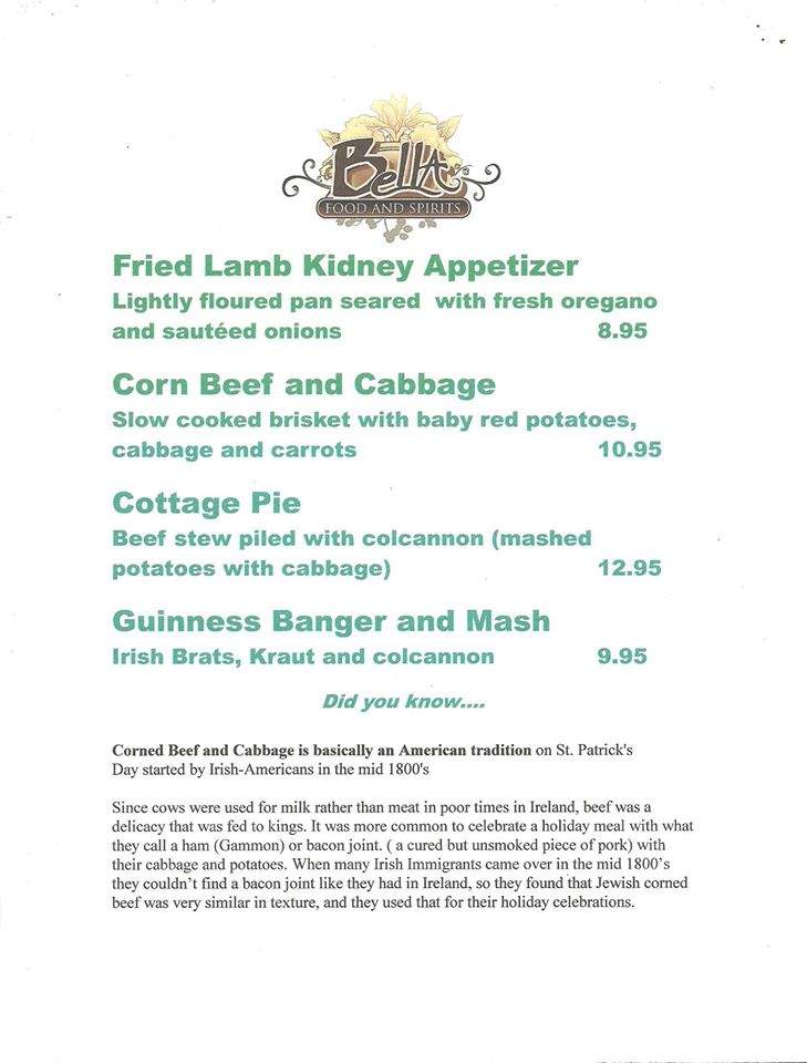 Bella Food and Spirit - Mount Carroll, IL menu_pic