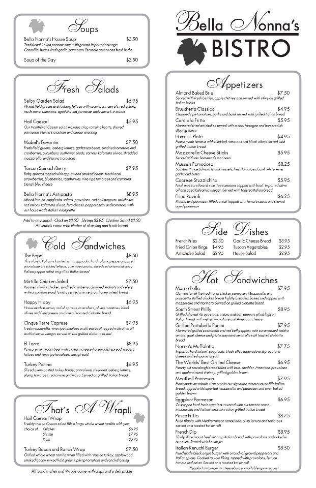 Bella Nonna's Bistro - Sarasota, FL menu_pic