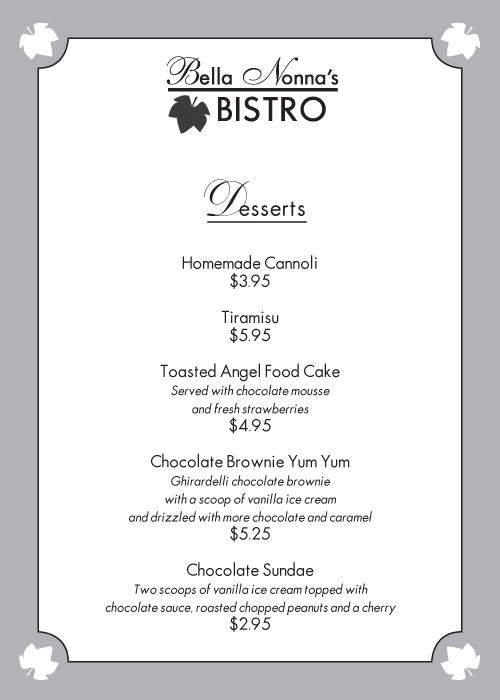 Bella Nonna's Bistro - Sarasota, FL menu_pic