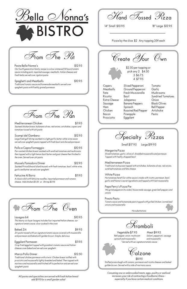 Bella Nonna's Bistro - Sarasota, FL menu_pic