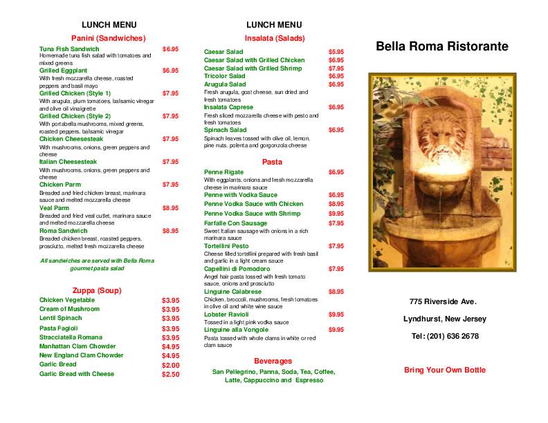 Bella Roma Ristorante - Lyndhurst, NJ menu_pic