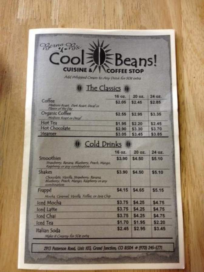 Berna B's Cool Beans - Grand Junction, CO menu_pic