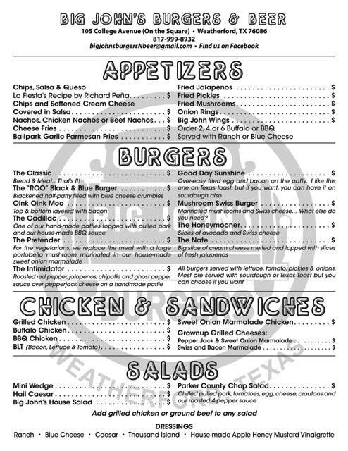 Big John's Burgers - Weatherford, TX menu_pic