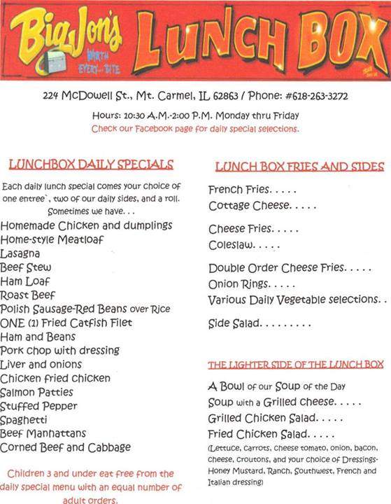 Big Jon's Lunch Box - Mount Carmel, IL menu_pic