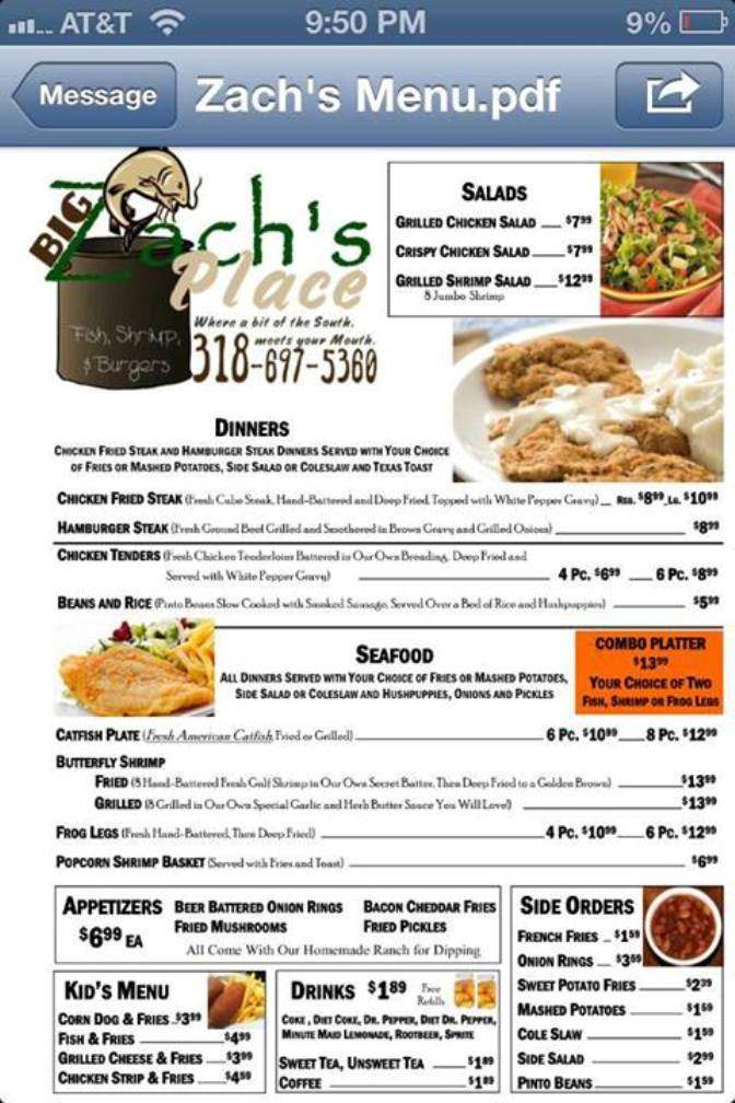 Big Zach's Place - Logansport, LA menu_pic