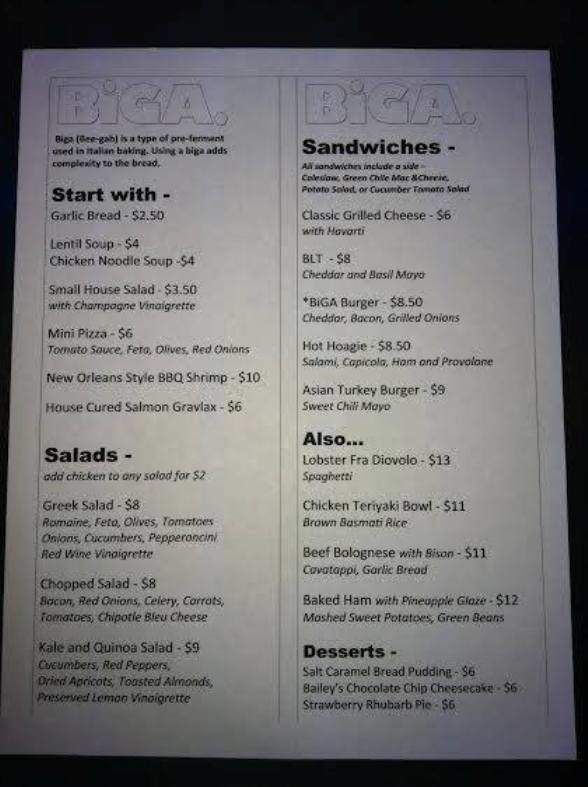 BiGA. - Prescott, AZ menu_pic