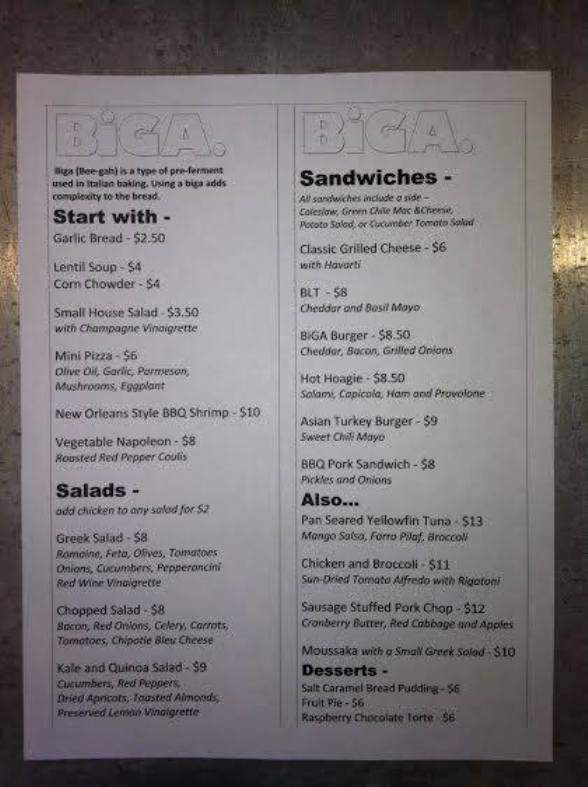 BiGA. - Prescott, AZ menu_pic