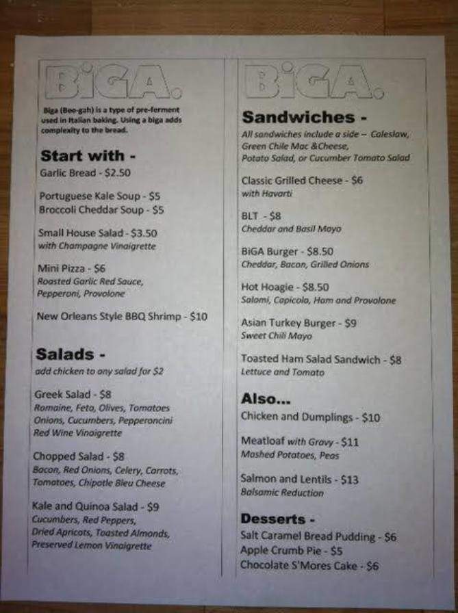 BiGA. - Prescott, AZ menu_pic