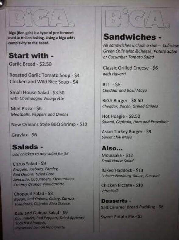BiGA. - Prescott, AZ menu_pic