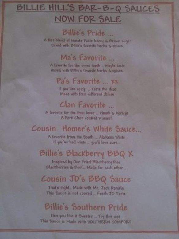Billie Hill's Hillbillie Bar-B-Q - Manteca, CA menu_pic