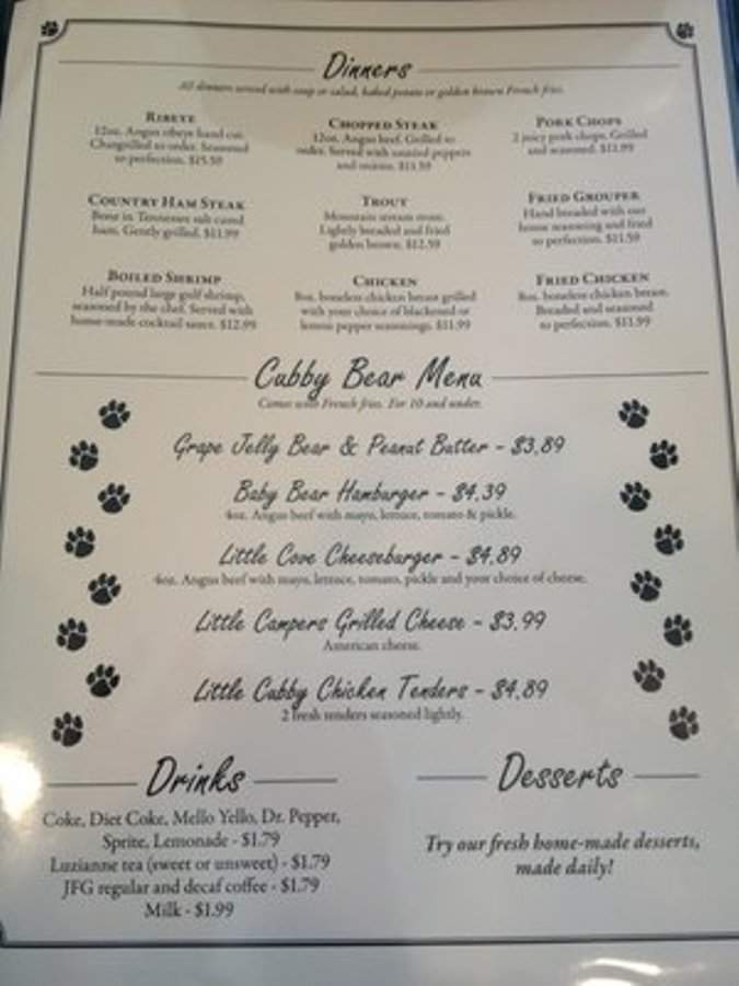 Black Bear Cafe - Townsend, TN menu_pic