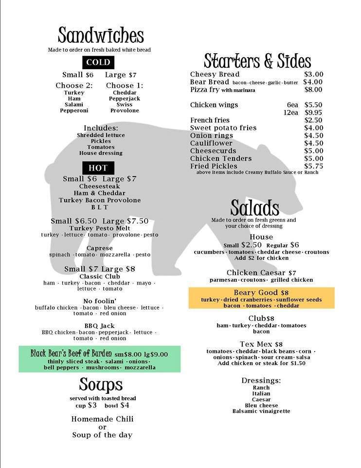 Black Bear Grill - Gwinn, MI menu_pic