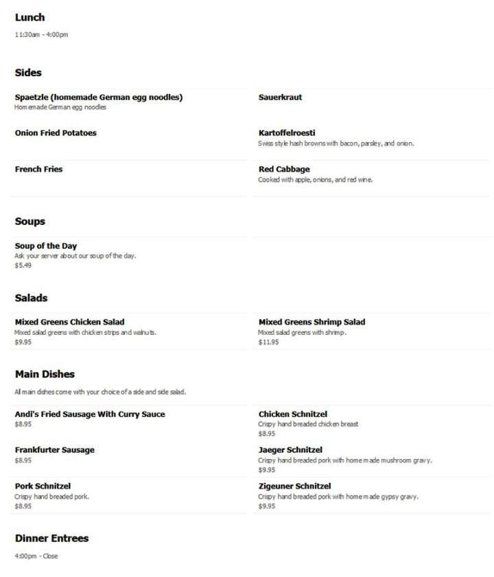 Blackforest German Restaurant - Harrisonburg, VA menu_pic