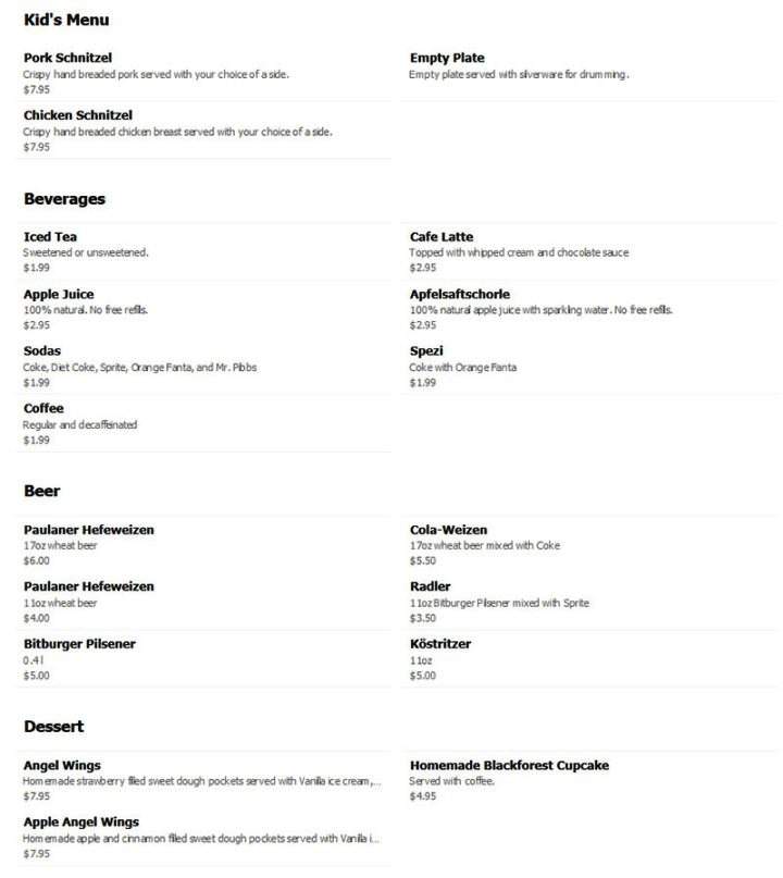 Blackforest German Restaurant - Harrisonburg, VA menu_pic