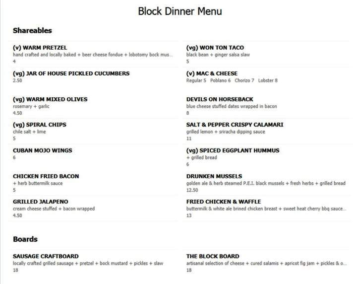 Menu of Block Table and Tap in El Paso, TX 79902