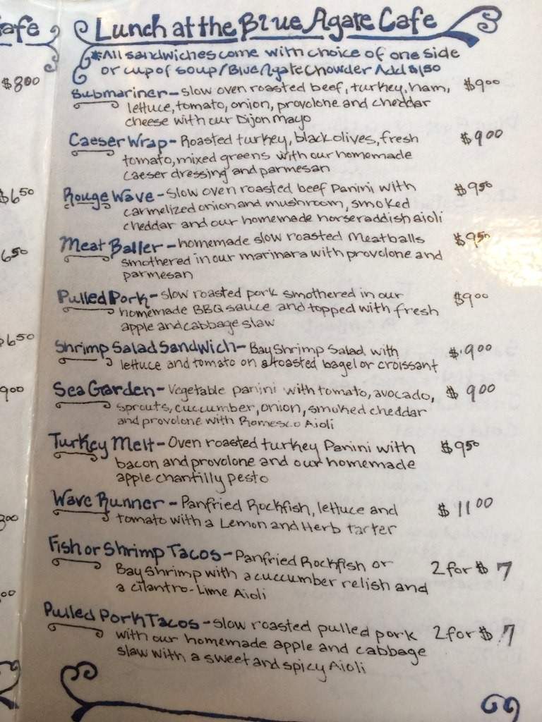 Blue Agate Cafe - Oceanside, OR menu_pic