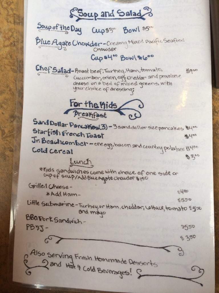 Blue Agate Cafe - Oceanside, OR menu_pic