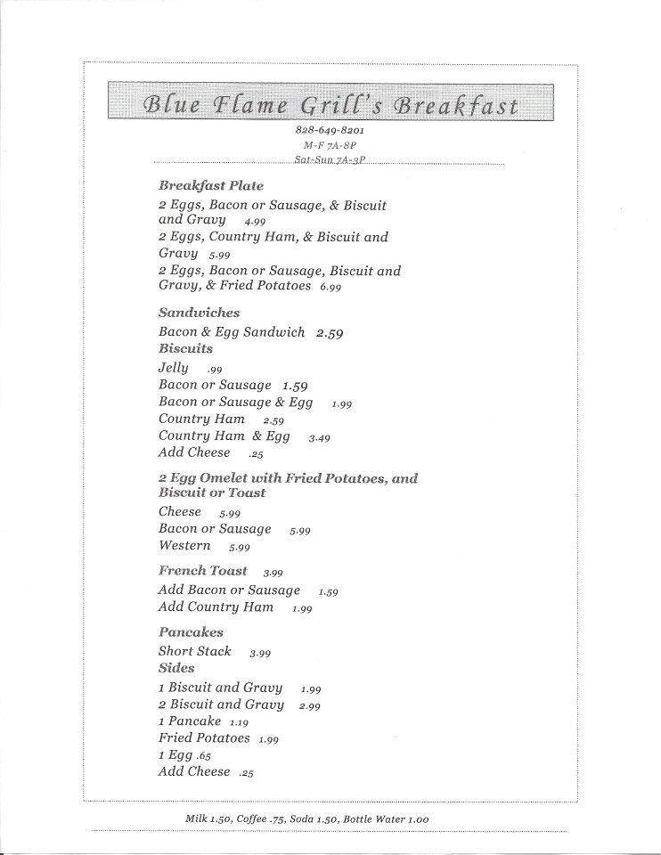 Blue Flame Grill - Marshall, NC menu_pic