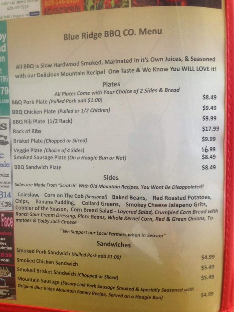 Blue Ridge BBQ Company - Waynesville, NC menu_pic