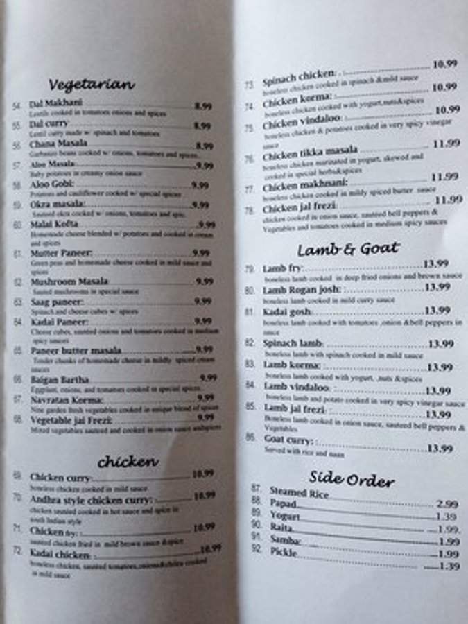 Bombay Palace - Arlington, TX menu_pic